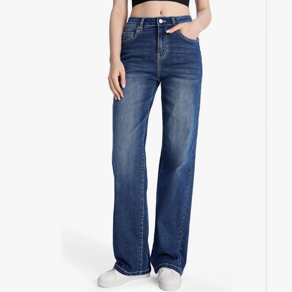 NWT SEVEGO Women's Tall Straight Leg Jeans Mid Waisted Stretchy size M 😀